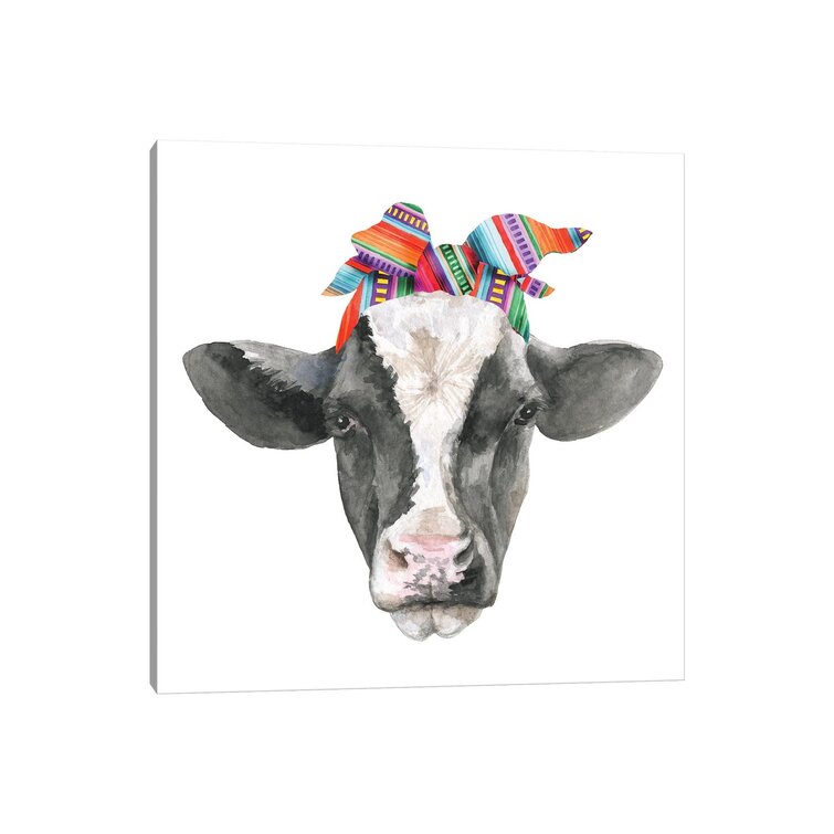 Bless international Black White Cow Head With Serabe Headband On